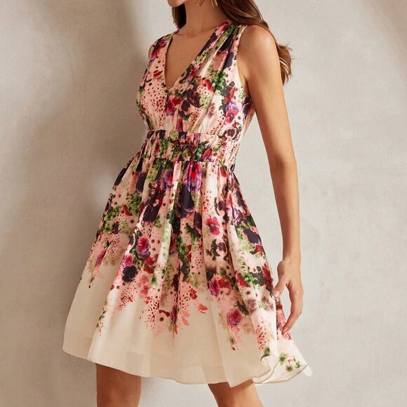 Multicolor Boho Women's Summer Waist-Defining Printed Floral Mini Dress - Picture 10 of 12